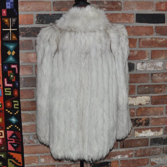 Saga NORWEGIN BLUE WHITE ARCTIC FOX FUR Grey Suede Jacket Car Coat 10 M - Picture 7 of 12